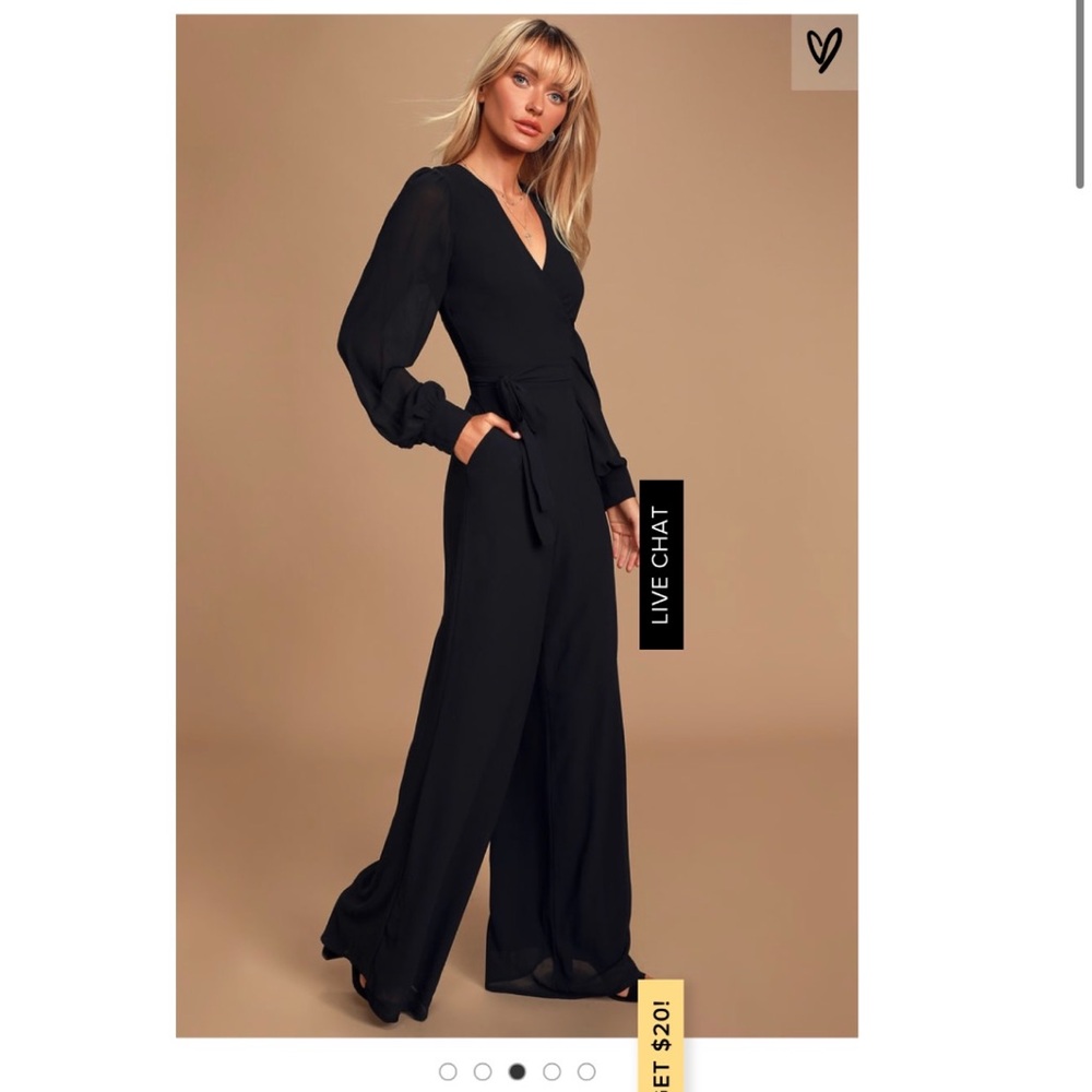 Reformation Molly Black Surplice Wrap Wide Leg long sleeve Jumpsuit Size 6 - Picture 2 of 11